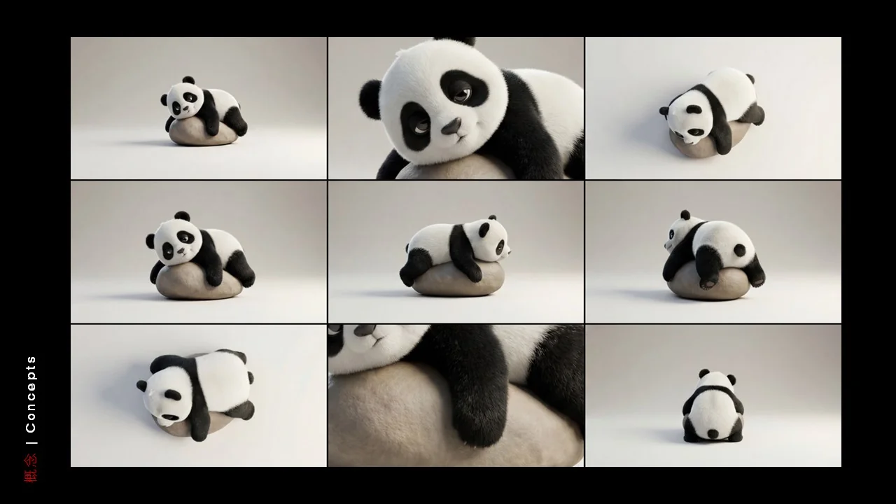 Dongfeng/Huawei · Panda — Panda — Seated embrace — camera contact sheet
