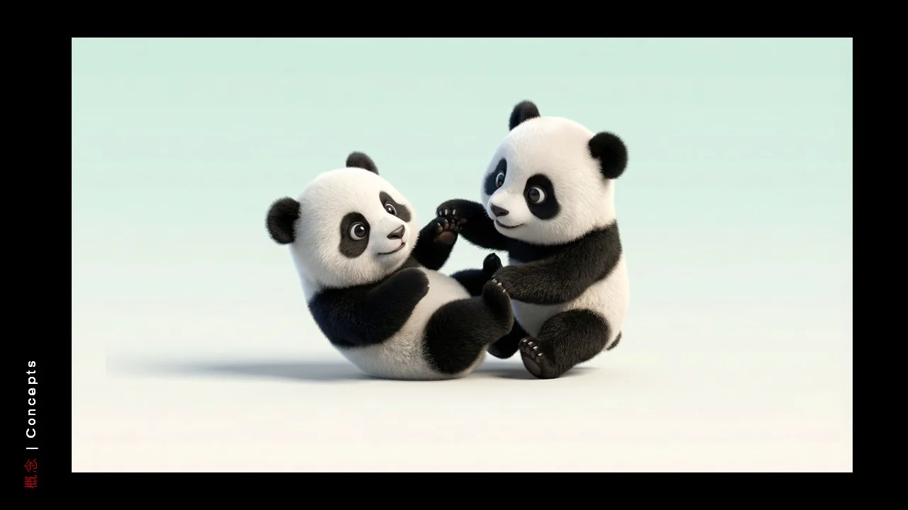 Dongfeng/Huawei · Panda — Panda — Paired play — seated pose