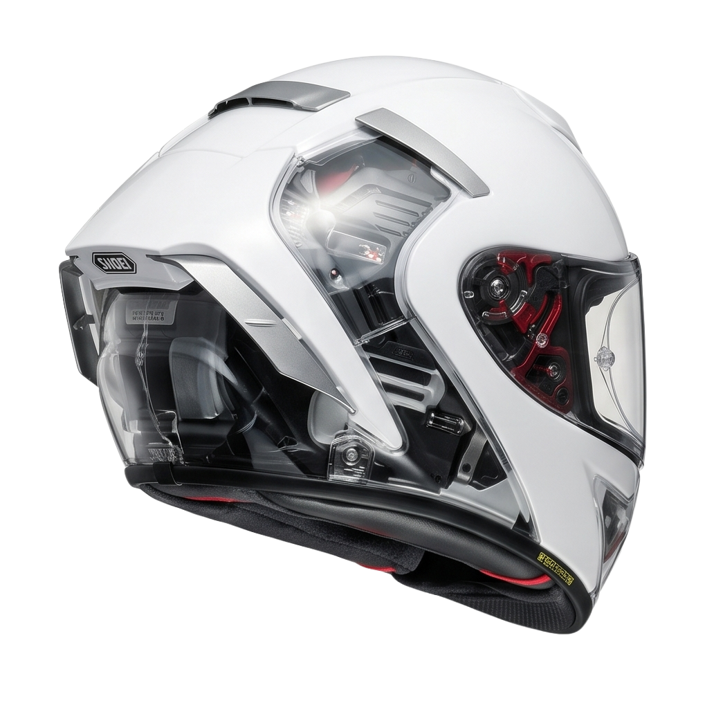 Silver helmet viewed from the rear side