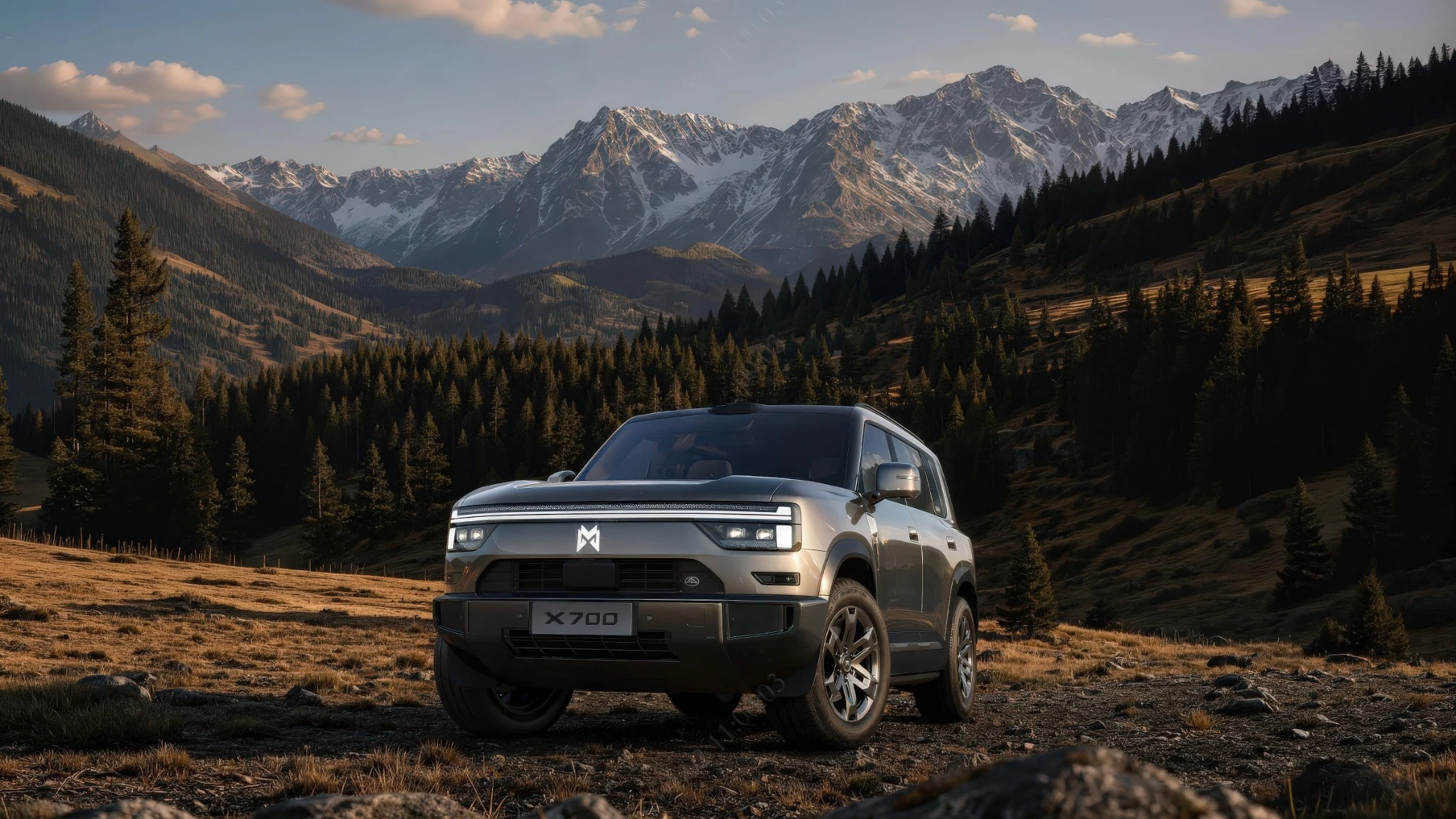Dongfeng/Huawei vehicle in a mountain landscape